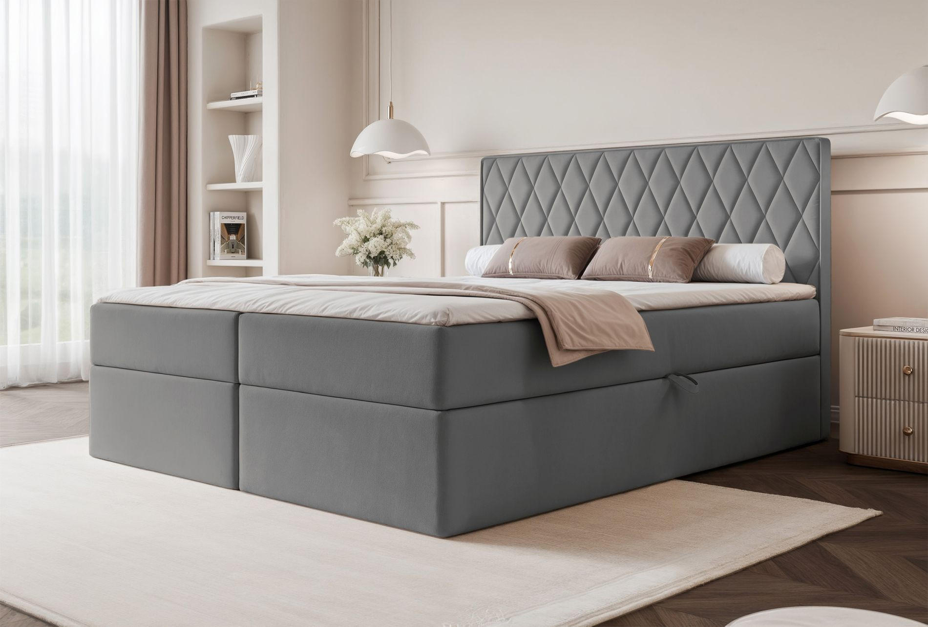 BOXBETT Carenzo Blau-grau, Velours, 160x200 cm - Goldfarben/Hellgrau, Textil (160/200cm) - Selsey