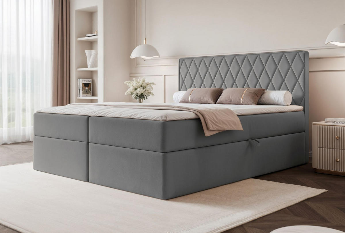 BOXBETT Carenzo Blau-grau, Velours, 160x200 cm - Goldfarben/Hellgrau, Textil (160/200cm) - Selsey