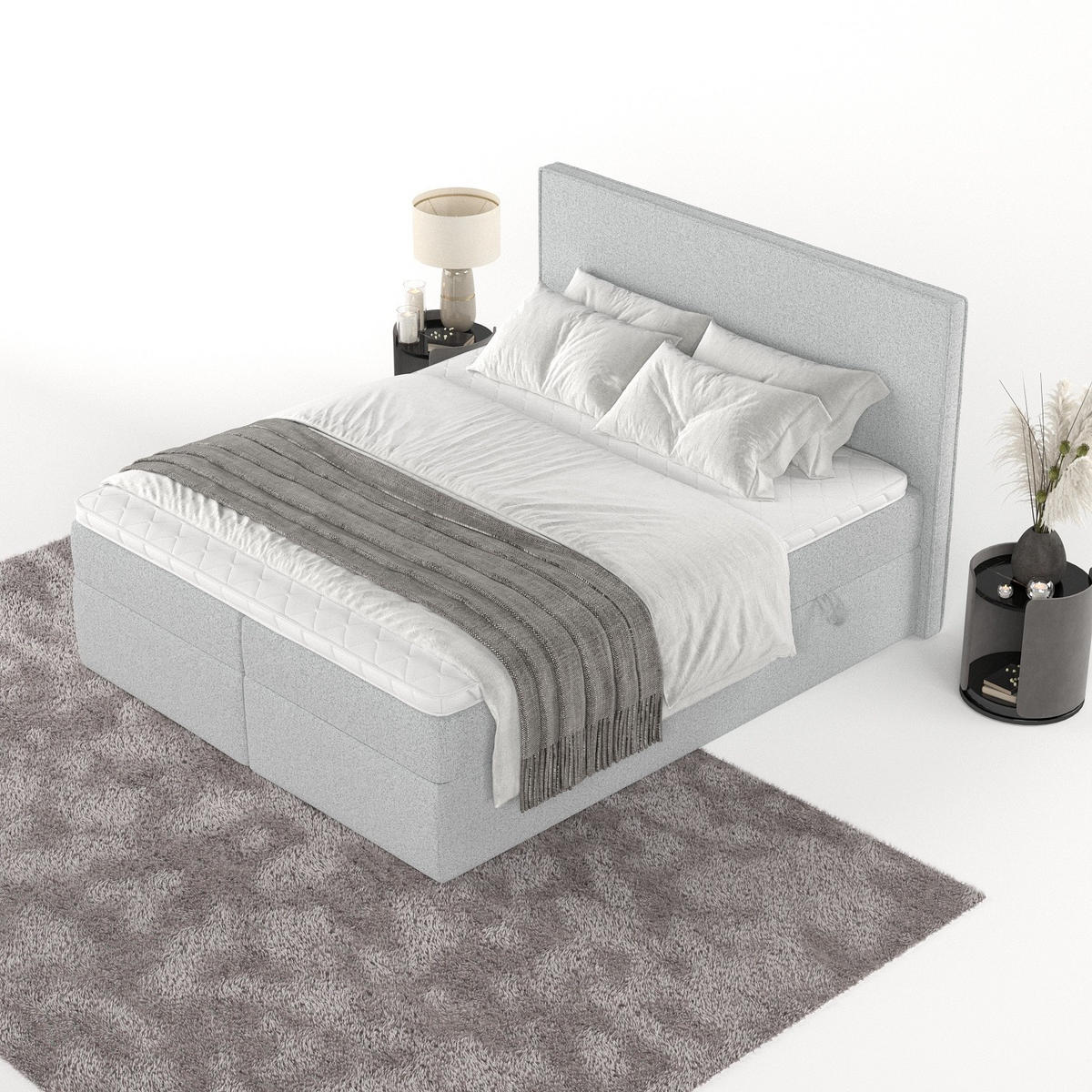 BOXBETT Nuvia 140/200 cm Hellgrau im Riva Stoff - Hellgrau/Schwarz, Holz/Holzwerkstoff (140/200cm) - AltaBeds