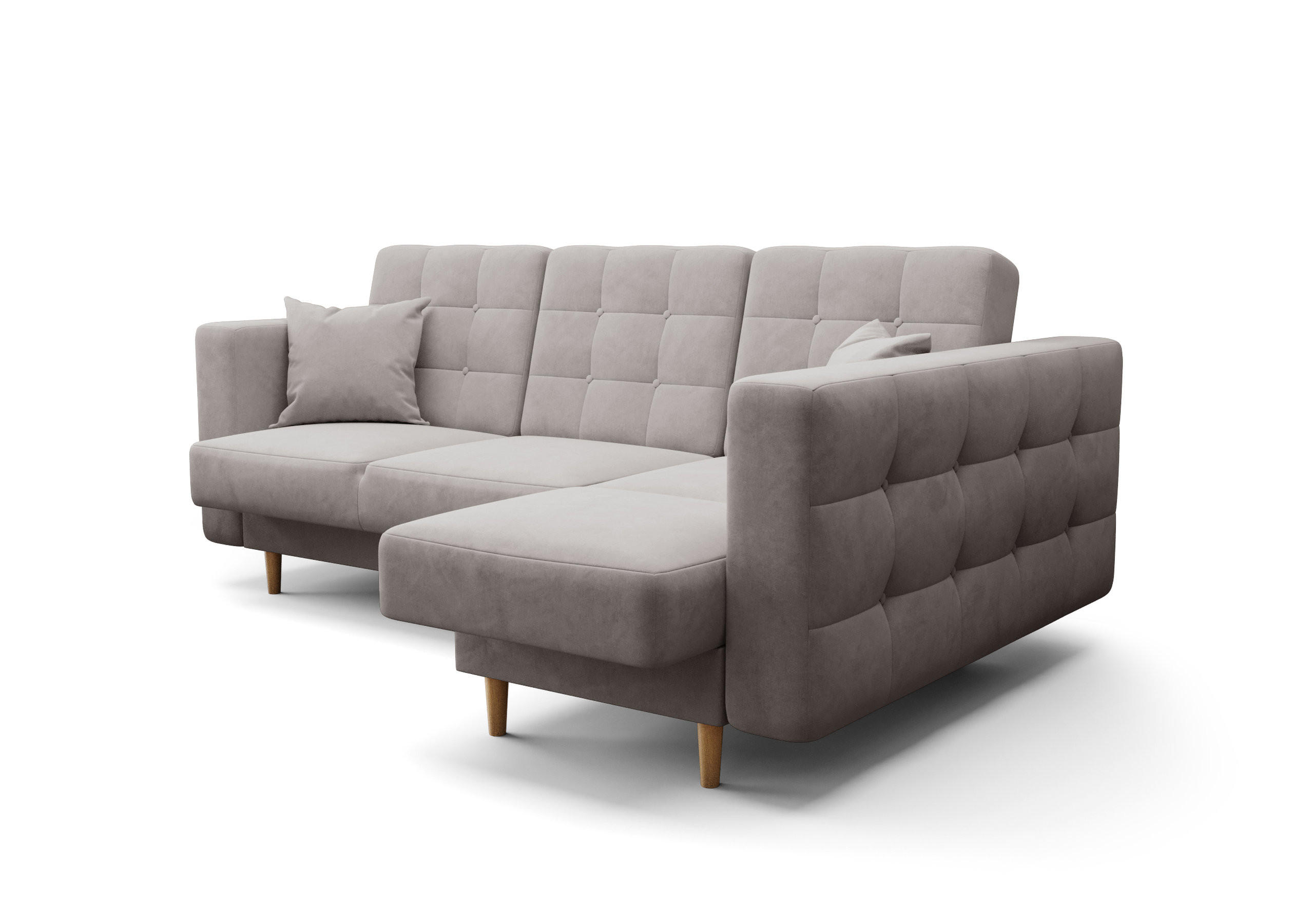 ECKSOFA KONGO RBN12, Eckcouch in L-Form mit Schlaffunktion, Farbe: Grau, Velourstoff, Ottomane Rechts - Grau, Textil (225/158cm) - O-Sofa