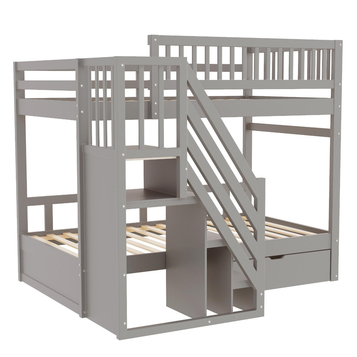 ETAGENBETT mit Stauraum 90x200 cm Massivholz Grau - Grau, Holzwerkstoff (90/200cm) - Beauniv