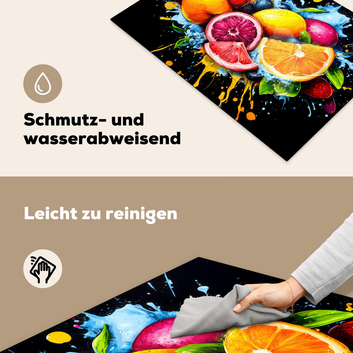 HERDABDECKPLATTE Obst - Graffiti - Bunt - Orange - Erdbeere - Abstrakt Herdabdeckung Induktionsfeld 75x52 cm - Orange, Kunststoff (75/52/0.2cm) - MuchoWow