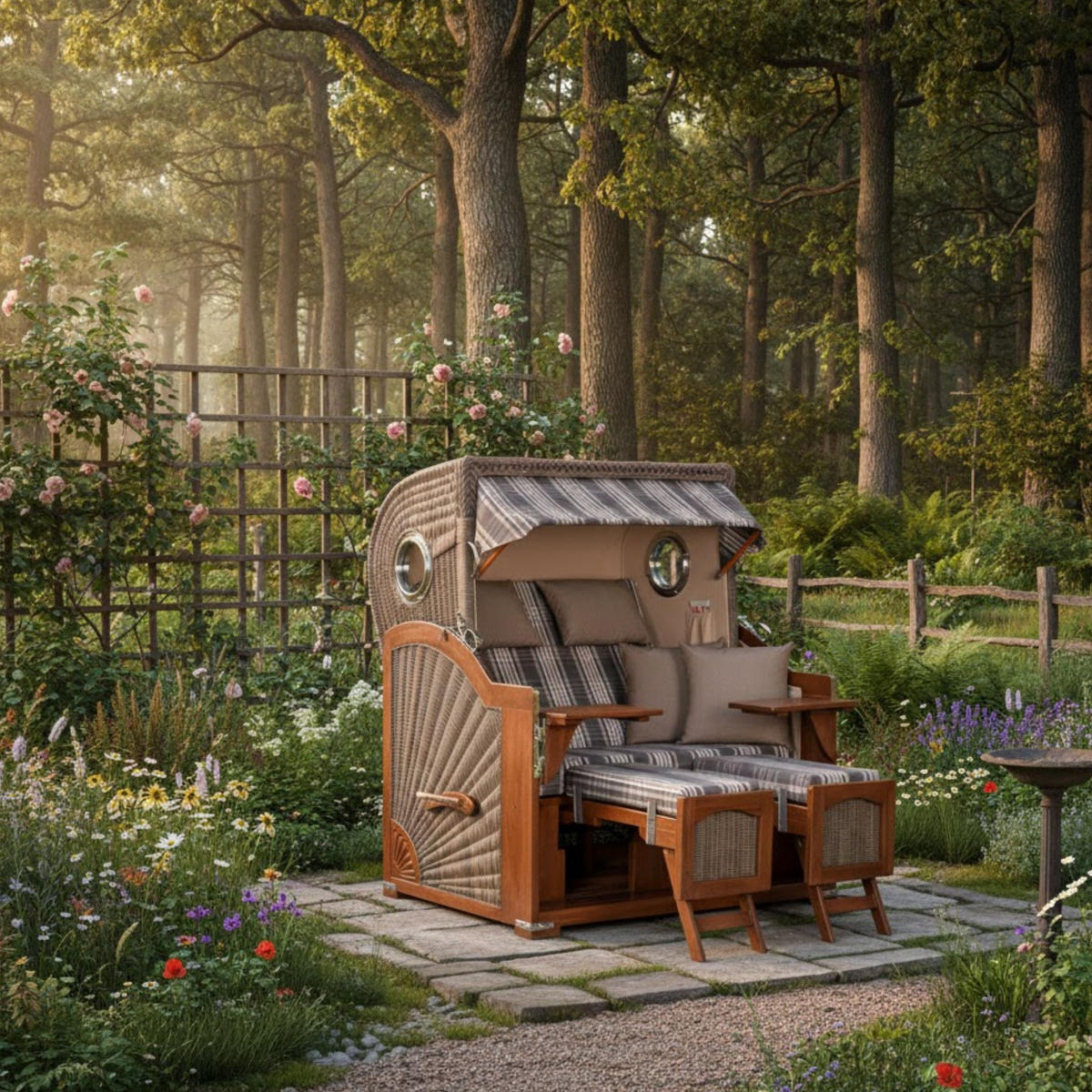 STRANDKORB XXL Düne Grande 2,5 Sitzer - Braun/Grau, Metall (142/170/95cm) - Mr. Deko