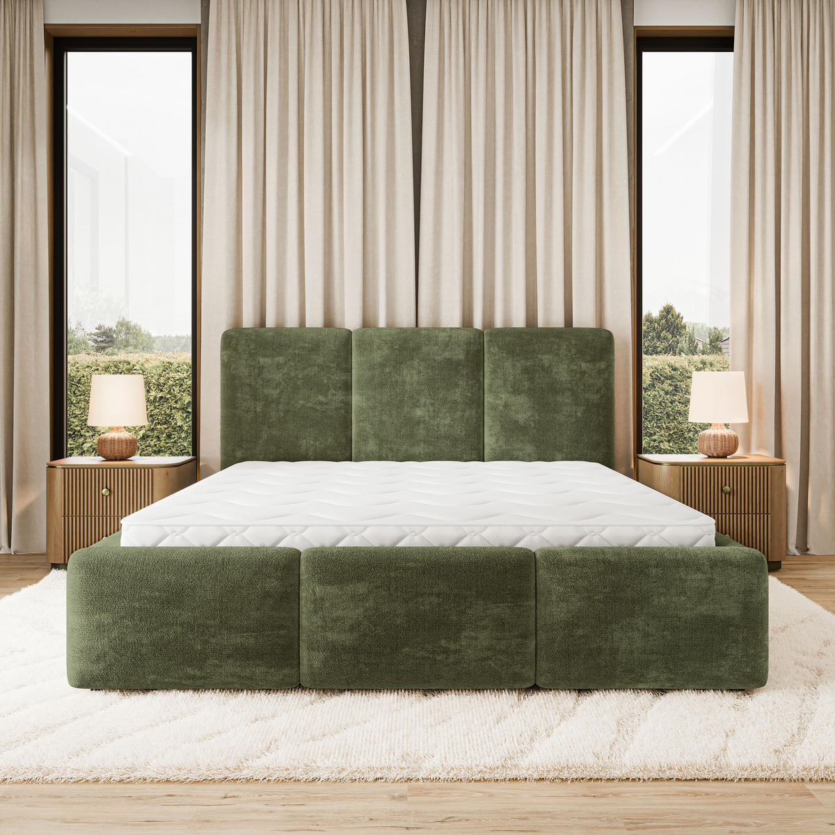 POLSTERBETT MORENA LM 160x200 cm mit Bettkästen - Grün - Grün, Holz (160/200cm) - MASSENO