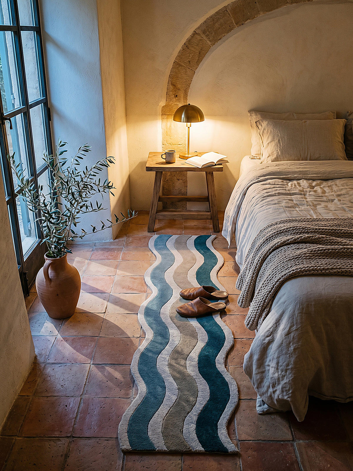 LÄUFER handgetuftet MONNOW, in Natur-Blau, Wellenstreifen, 80 x 300 cm - Beige, Textil (80/300cm) - KADIMA DESIGN