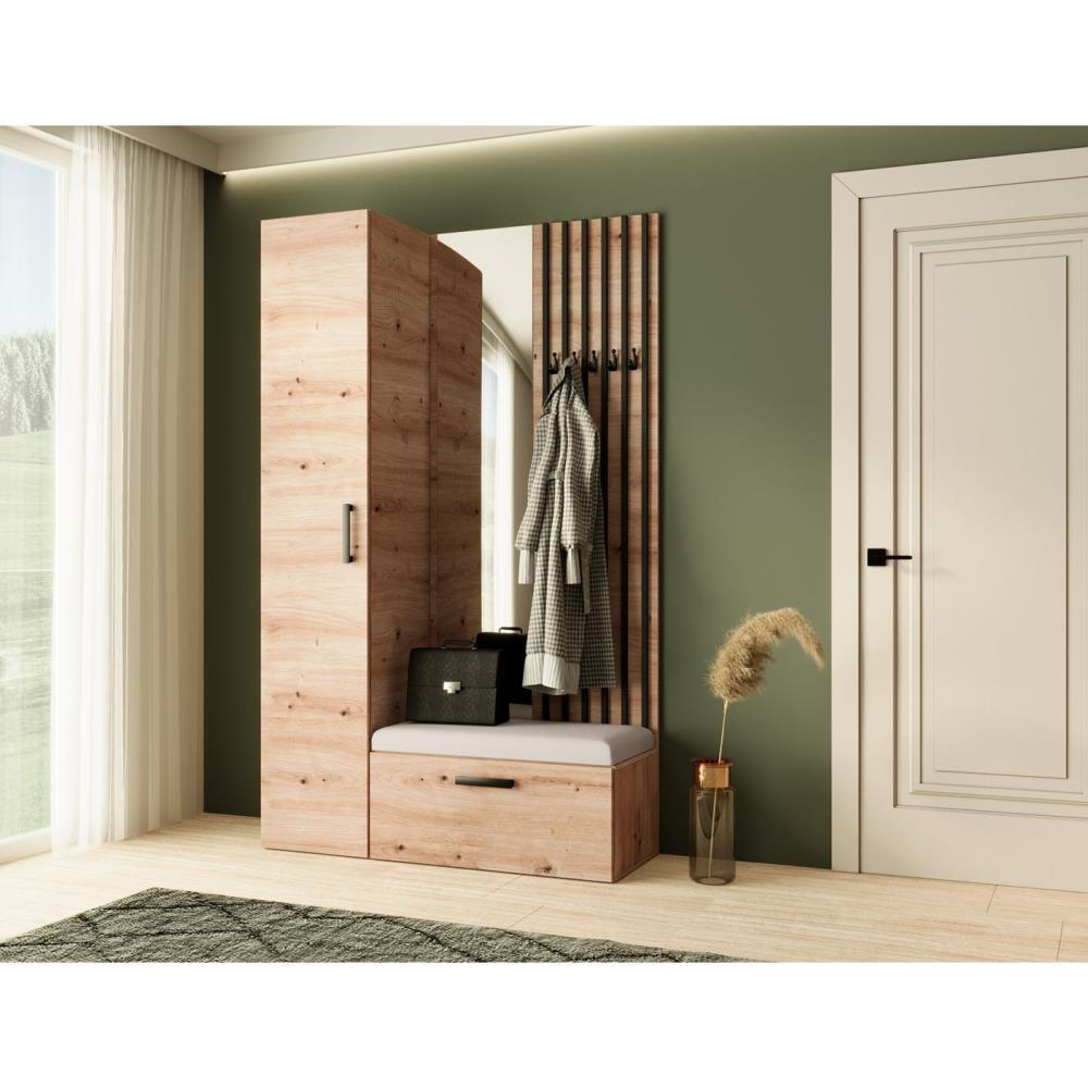 GARDEROBE Margaret II 121/203/43 mit Lamellen und Hochschrank - Schwarz/Eiche Artisan, Holzwerkstoff/Kunststoff (121/203/43cm) - Beautysofa