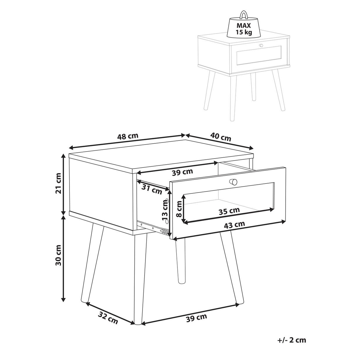 NACHTTISCH Heller Holzfarbton Albany - Hellbraun, Holzwerkstoff (48/51/40cm) - Beliani