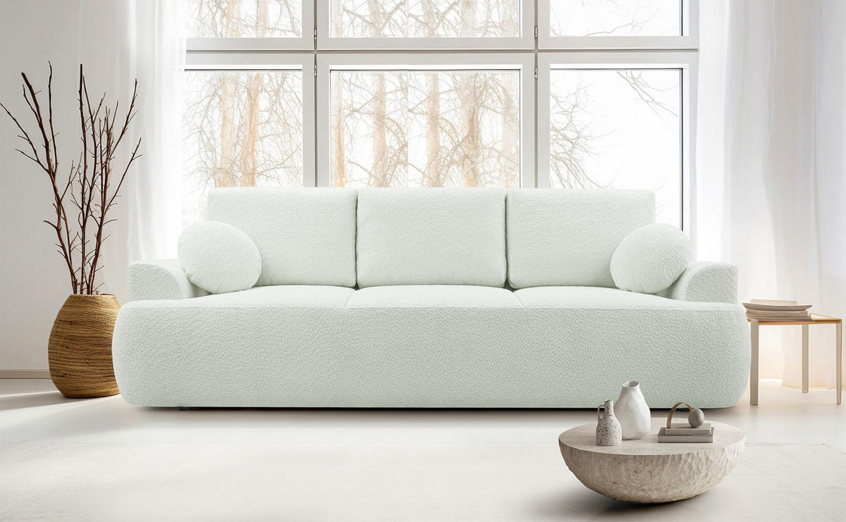 3-SITZER SOFA Barletto Creme Bouclé - Creme/Schwarz, Holz/Textil (248/94/110cm) - Selsey