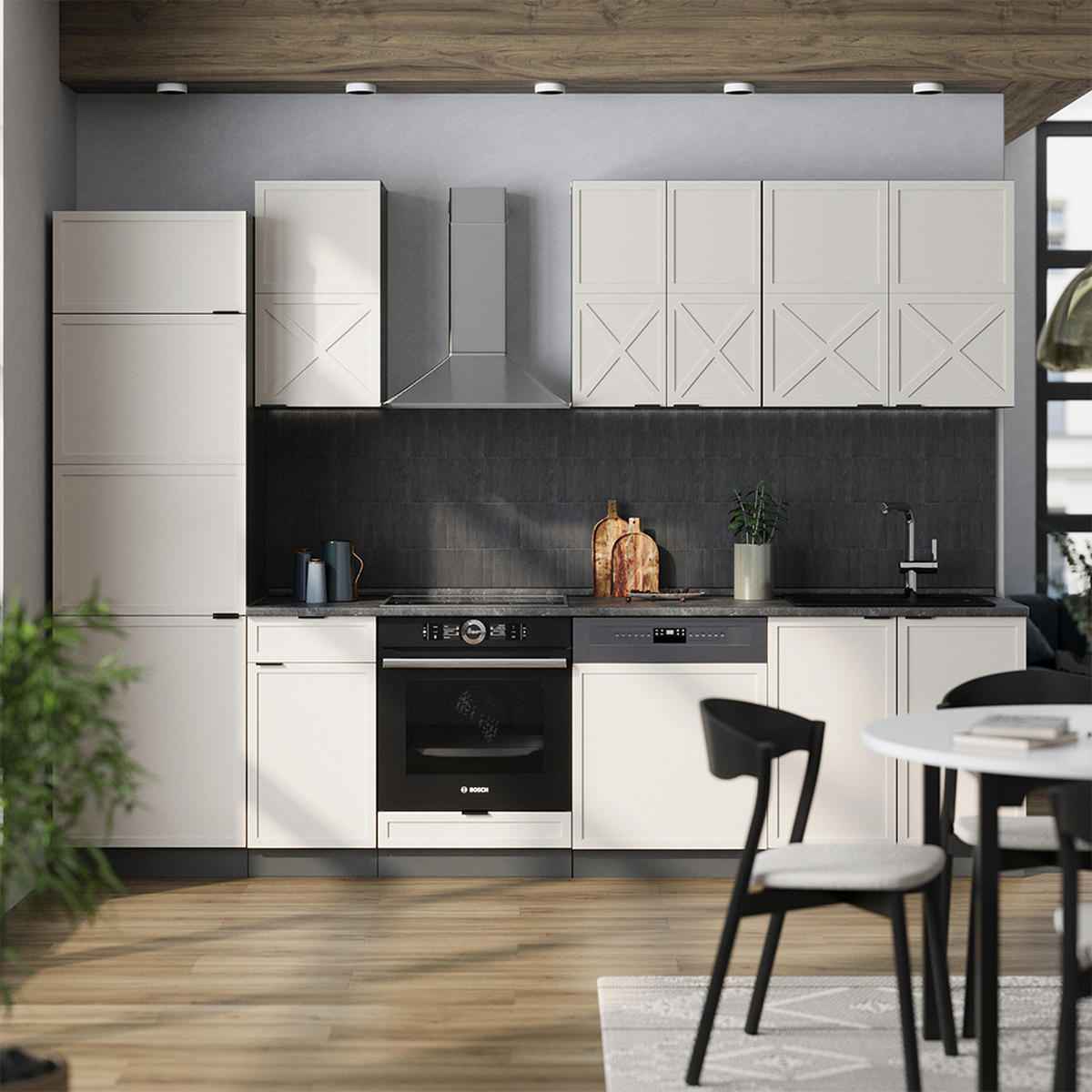 KÜCHENZEILE Fame-Line GrauBeige/Anthrazit 300 cm ohne AP - Anthrazit/Grau, Holzwerkstoff (300/81.6/46cm) - Vicco