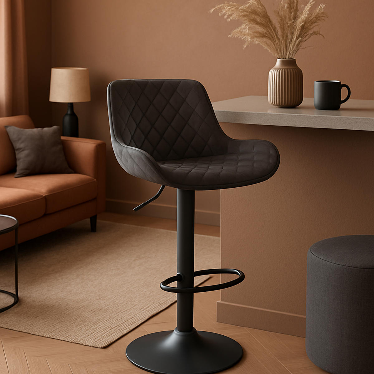 BARHOCKER Minerva Samt schwarz - Schwarz, Textil/Metall (48/105/54cm) - TPFLiving