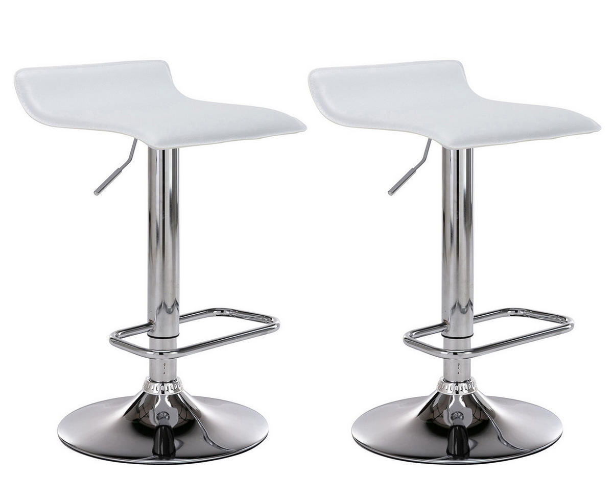 BARHOCKER 2er Set Lederlook weiß - Chromfarben/Weiß, Textil/Metall (38/65/41cm) - CLP
