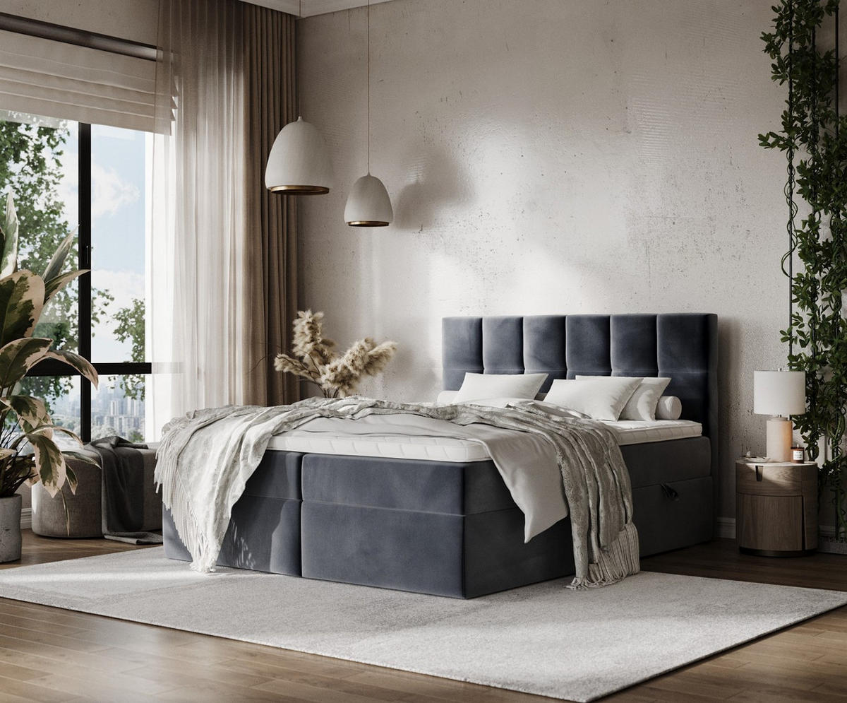 POSTEL BOXSPRING VARENO 180/200 Tmavě šedá - černá/tmavě šedá, kov/dřevo (180/200cm) - AltaBeds