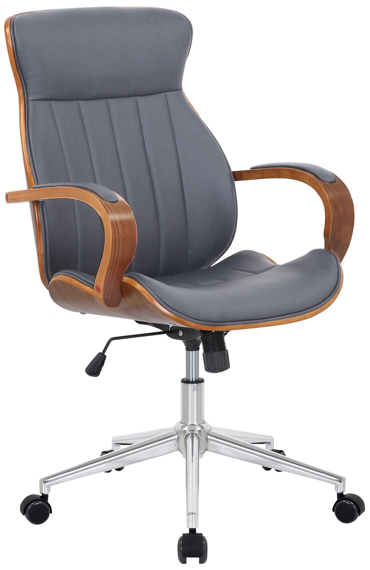 DREHSTUHL Lederlook Walnuss/Grau - Chromfarben/Walnussfarben, Textil/Metall (63/100/68cm) - CLP