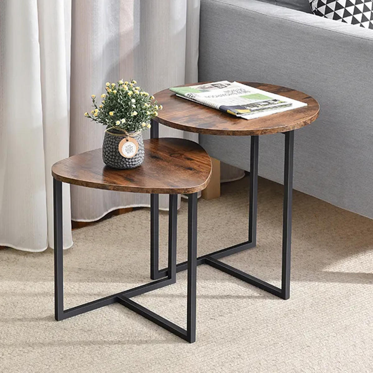 BEISTELLTISCH-SET 2-TLG. Kaffeetisch Braun Schwarz MDF Metall - Schwarz/Braun, Holzwerkstoff/Metall (45/87/48cm) - Livingandhome
