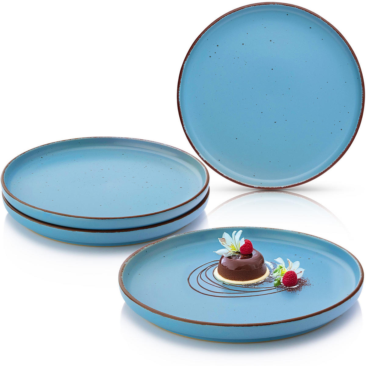 DESSERTTELLER BOMBAY SAPHIR - 4 teilig aus Steingut - Blau, Stein (20.5cm) - Sänger