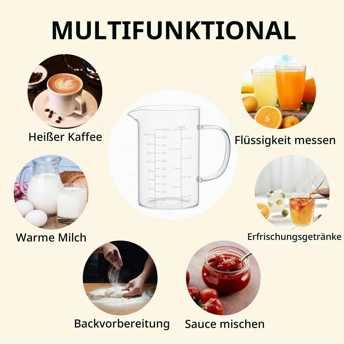 MESSBECHER Glas 500ml mit Ausguss und Skalen - Transparent, Glas (0.5L)