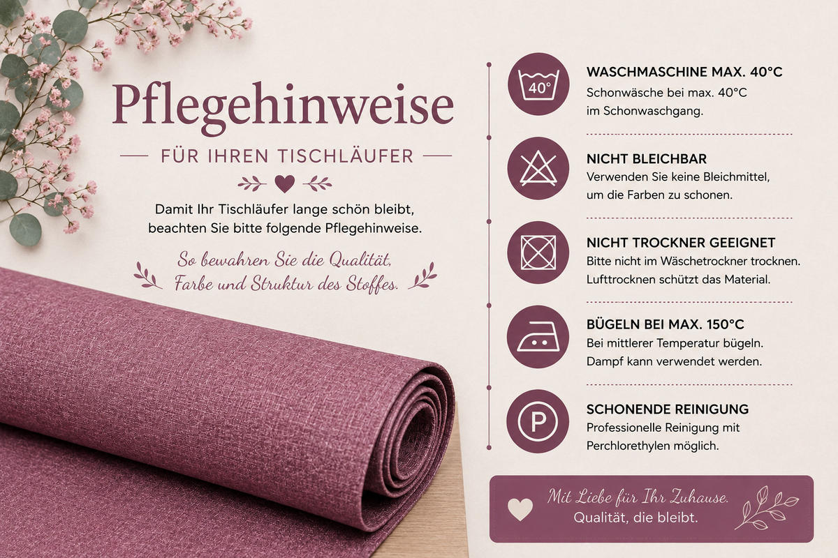 TISCHLÄUFER 40/100 cm Flieder Leinenoptik - Flieder, Textil (40/100cm) - TiborTex