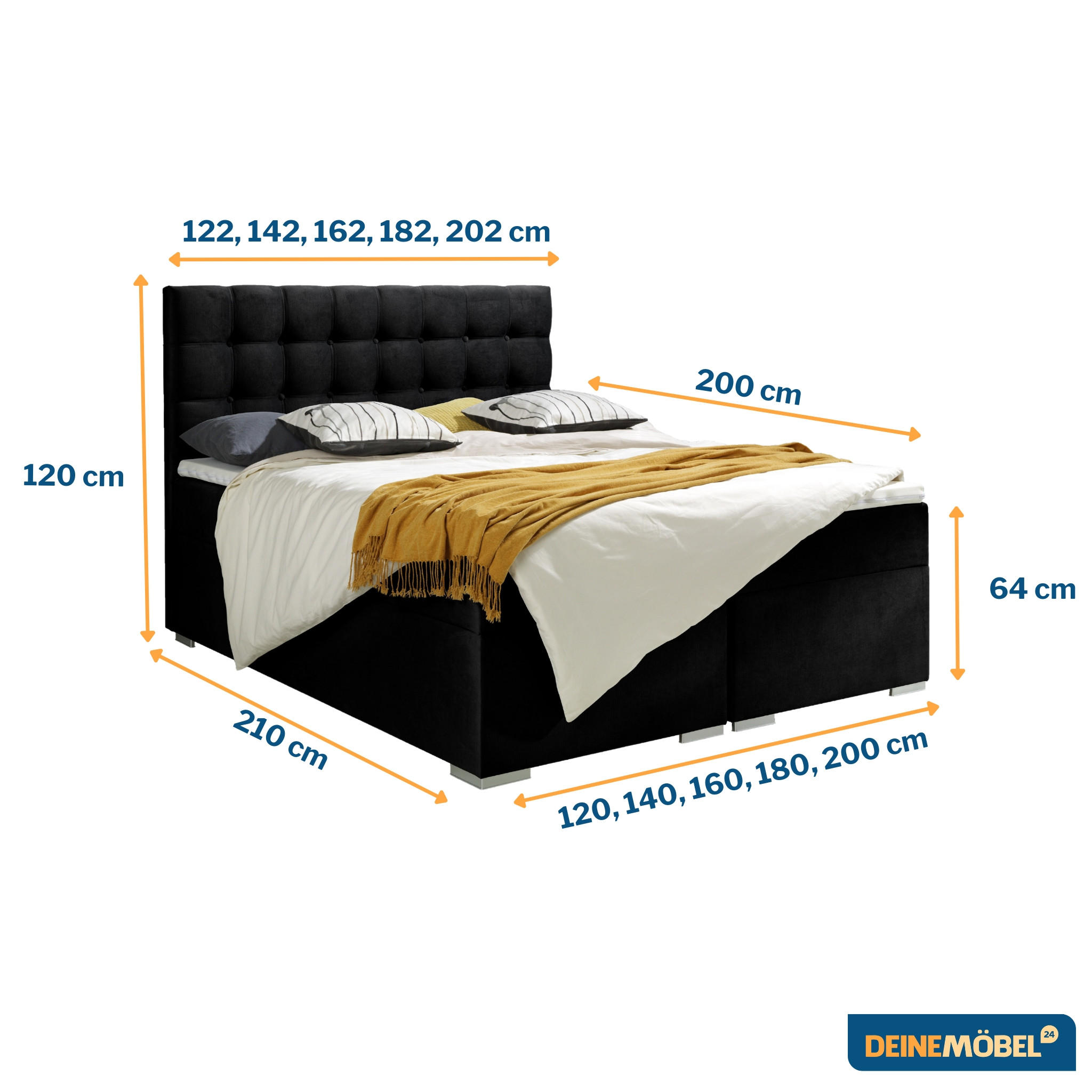 Thumbnail - Deine Möbel 24 Boxbett, Anthrazit, Holzwerkstoff, H4, 7-Zonen, Höhe ca. 19 cm, 180x200 cm, Schlafzimmer, Betten, Boxspri...