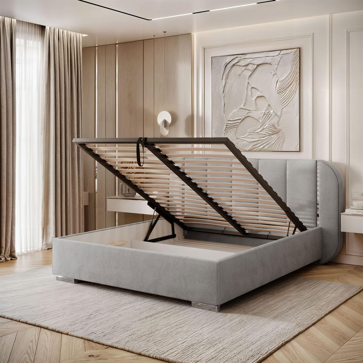 BETT AMARA SILVER 160x200 gepolstert mit Stauraum und Lattenrost, Royal Velvet 251 - Grau, Textil (160/200cm) - Lookway