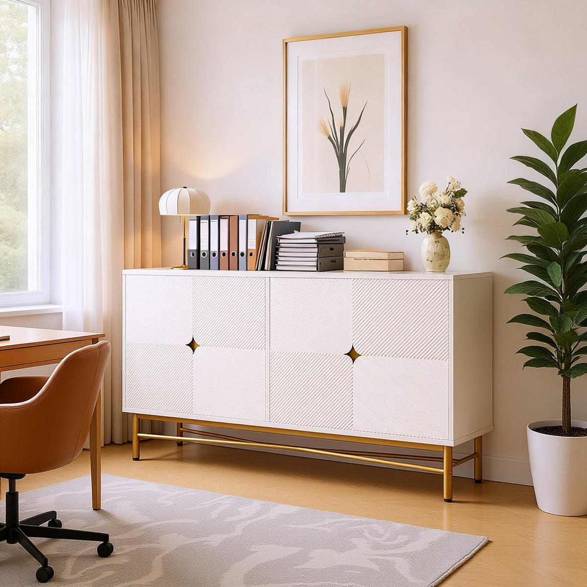 SIDEBOARD mit 2 Türen & 3 Schubladen, Weiß & Holzoptik, 120 x 40 x 80 cm - Weiß, Holzwerkstoff/Metall (160/82/40cm) - Urban Meuble