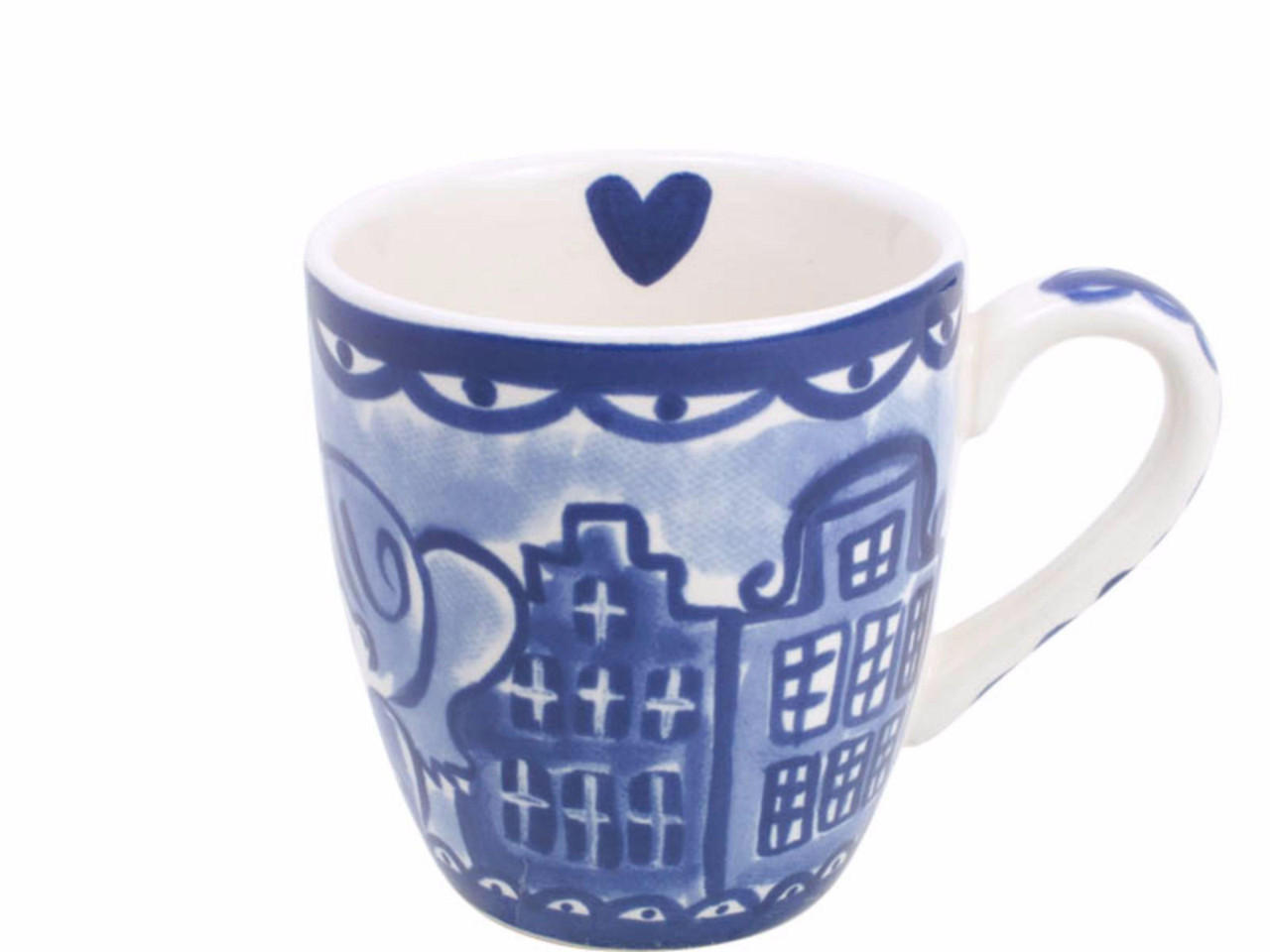 MINI-BECHER Küssend in weiß/blau - 0.2L - Multicolor, Keramik (0.2L) - Blond Amsterdam