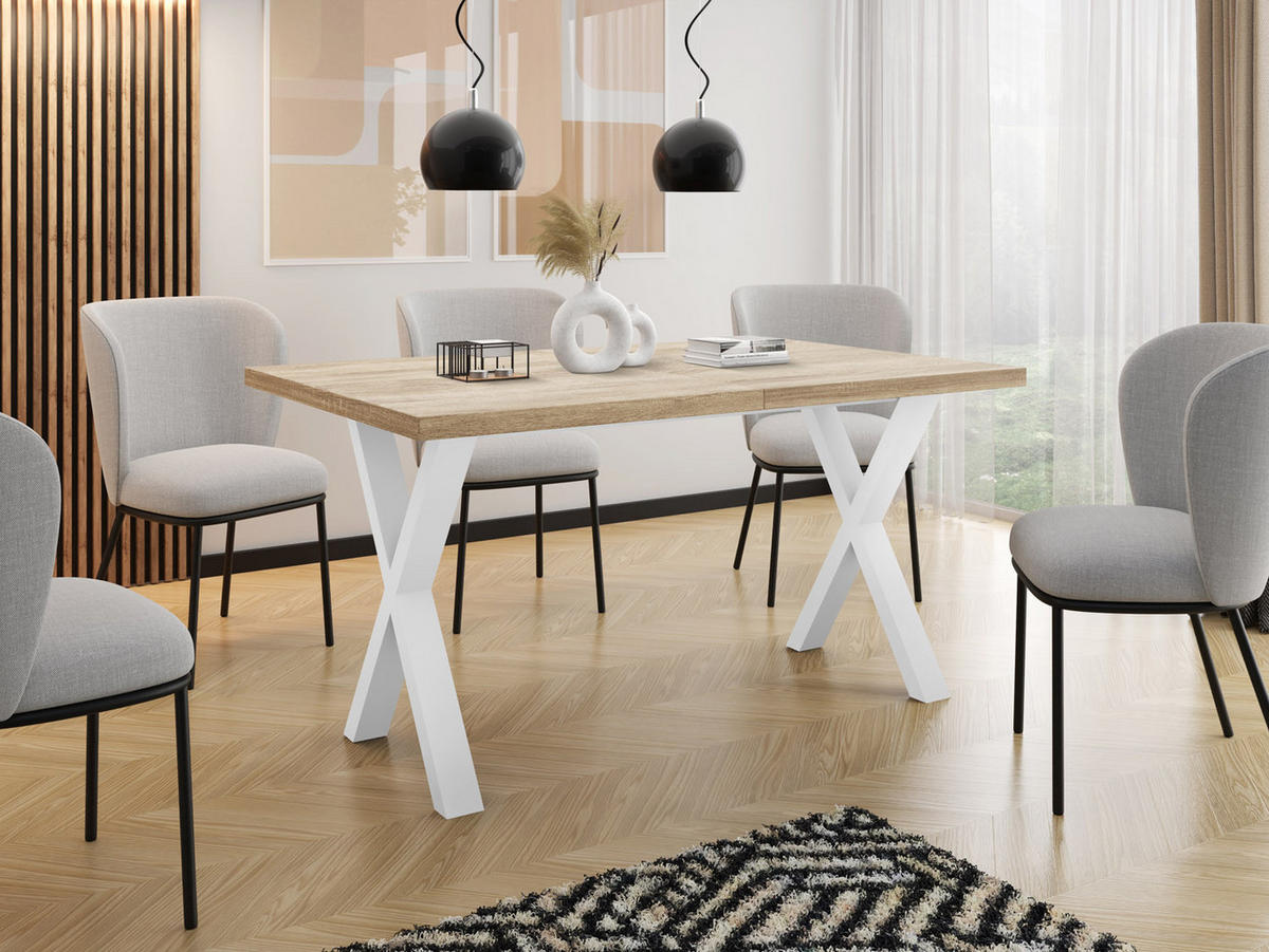 ESSTISCH Luiza rechteckig ausziehbar, Sonoma Eiche 120-220/80/76 cm - Weiß/Sonoma Eiche, Holzwerkstoff/Metall (120/80/76cm) - WFL GROUP