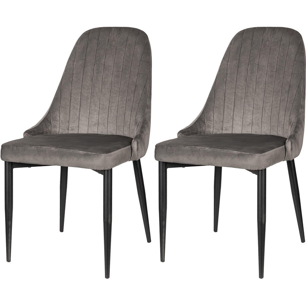 ESSZIMMERSTUHL Tila – 2er Set aus Samt, Grau, mit Metallgestell - Dunkelgrau/Schwarz, Textil/Metall (47/94/46cm) - Jana