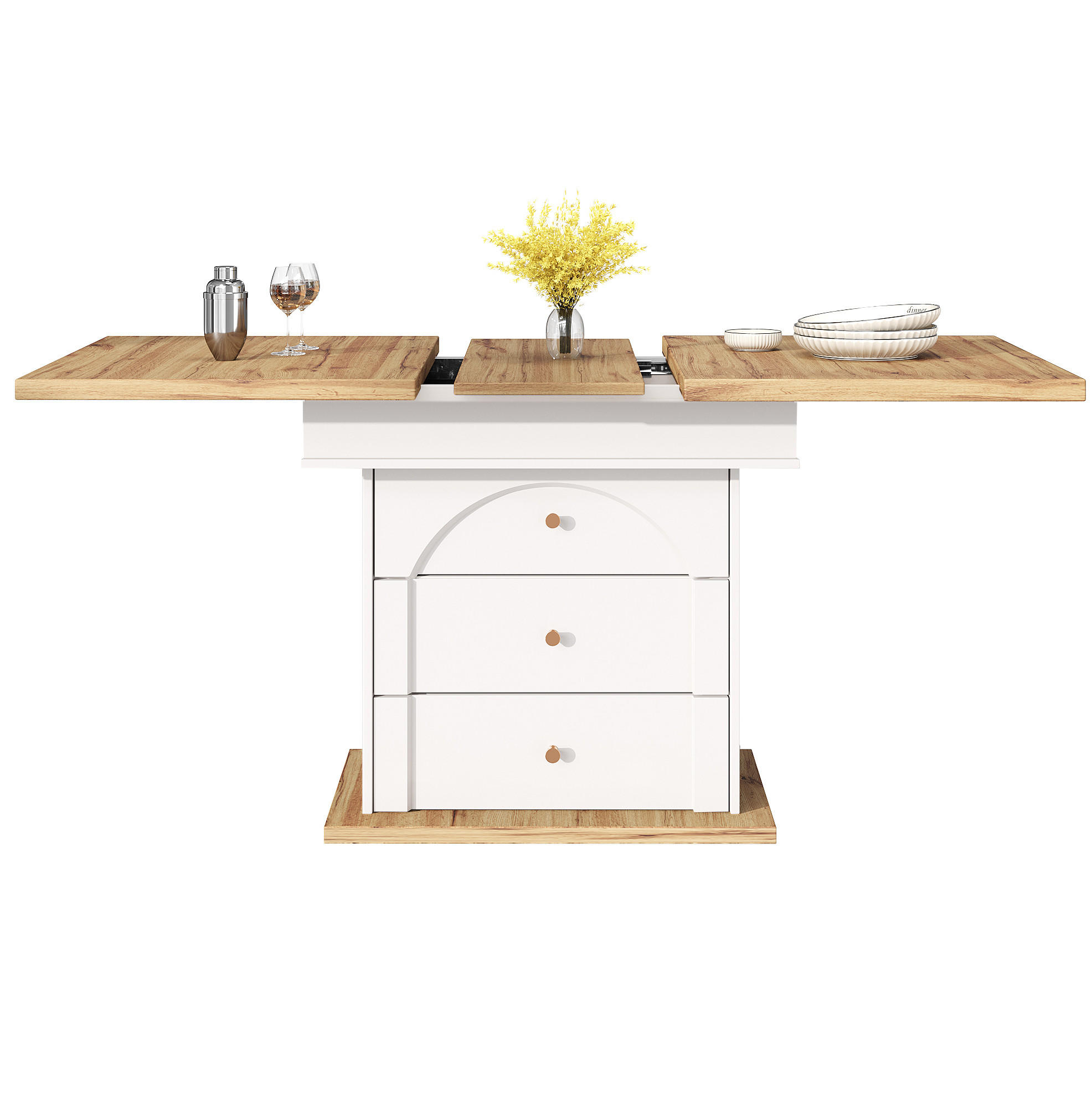 ESSTISCH 110-140/80/75 cm in Weiß/Natur mit Stauraum und Klapptür - Weiß, Holzwerkstoff (140/80/75cm) - Flora Grace
