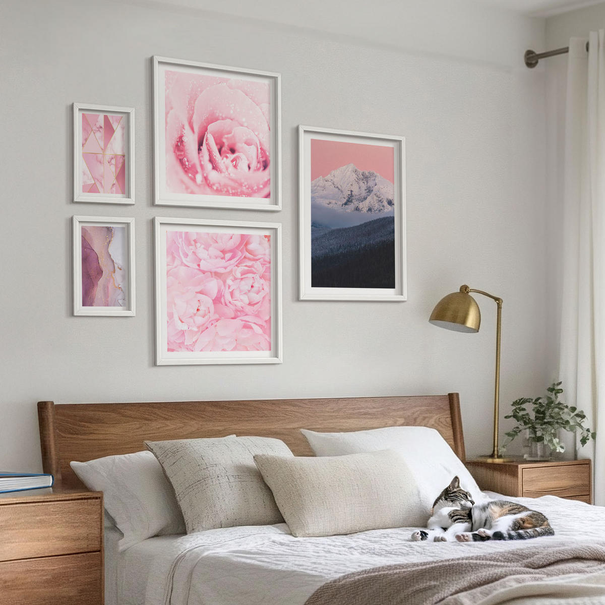 BILDER SET 5er Set - 50x50 cm & 20x30 cm & 40x60 cm Weißer Rahmen - Abstraktionen dekorativer Malerei - Weiß, Kunststoff (40/60cm) - TULUP