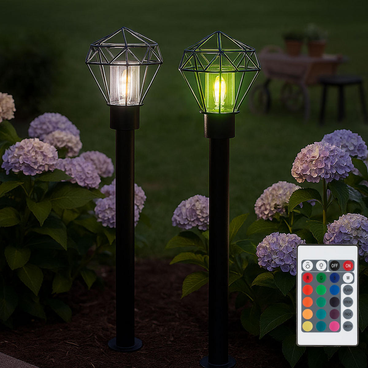 LED WEGELEUCHTE HORACE Edelstahl Schwarz 2er Set - Schwarz, Metall (22.5/25.5/100cm) - Globo Lighting