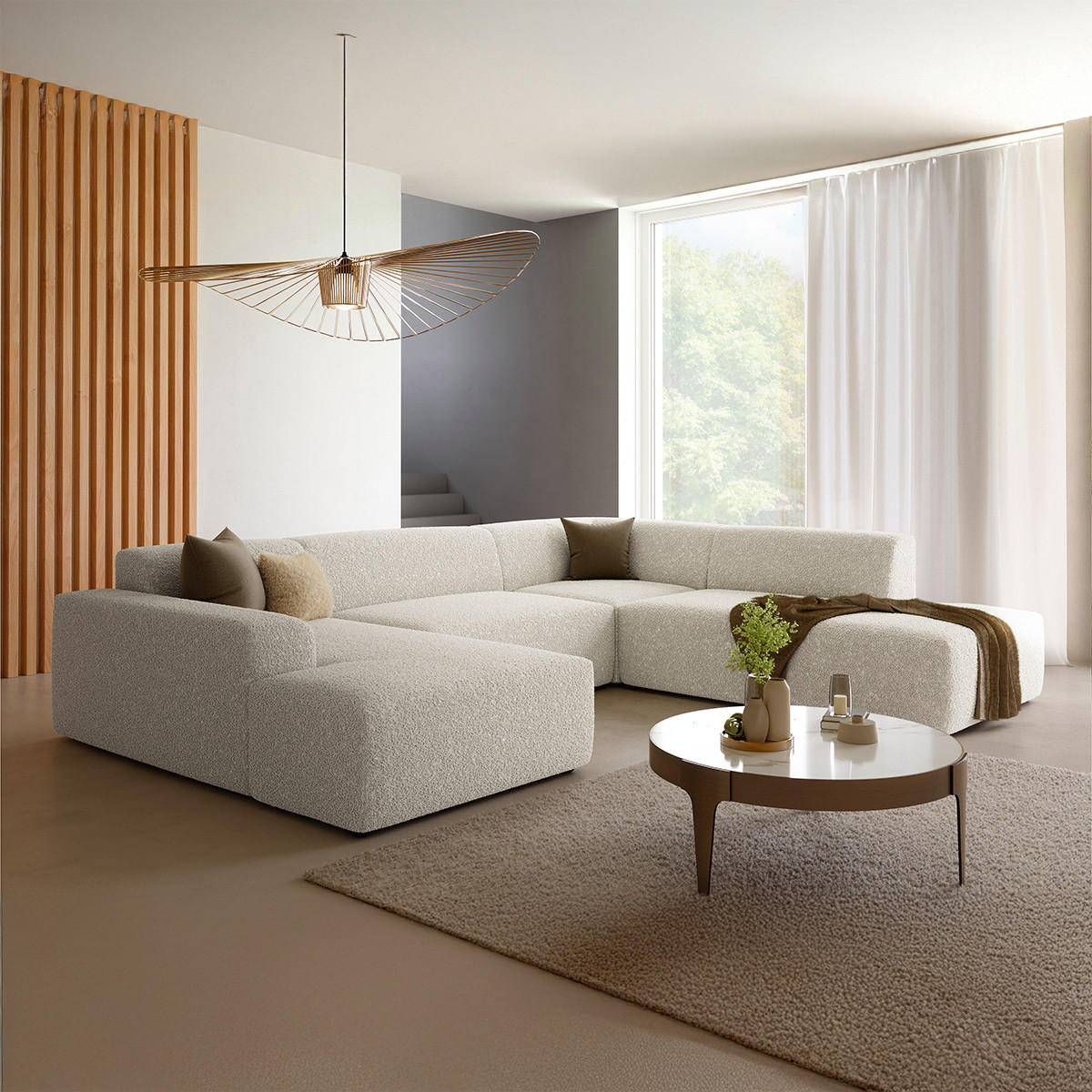 PANORAMASOFA Torino 5 Sitzplätze Beige - Beige, Holz (326/104/190cm) - Petits-meubles