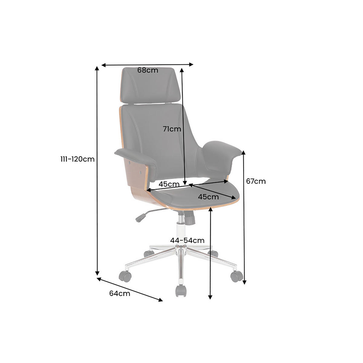 STUHL MANHATTAN Walnuss Schwarz 120 cm - Silberfarben/Schwarz, Holz/Textil (68/111/64cm) - riess-ambiente