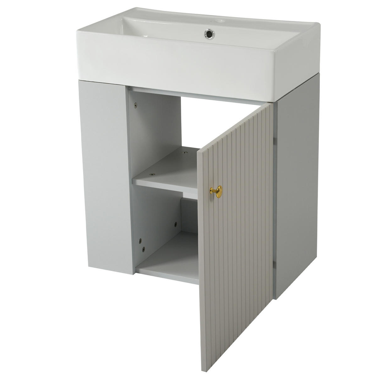 BADEZIMMERSCHRANK 55x31x66.5 cm Grau & Weiß aus Kunststoff mit Keramikbecken & 3D-Paneel - Grau, Holzwerkstoff (55/66.5/31cm) - Modfu