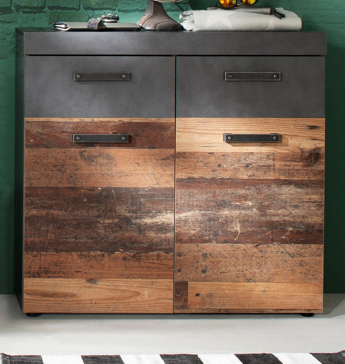 SCHUHSCHRANK Used Wood Vintage mit grau, Flurkommode 90 x 89 cm - Silberfarben/Schwarz, Holzwerkstoff/Kunststoff (90/89/34cm) - Top.Furn
