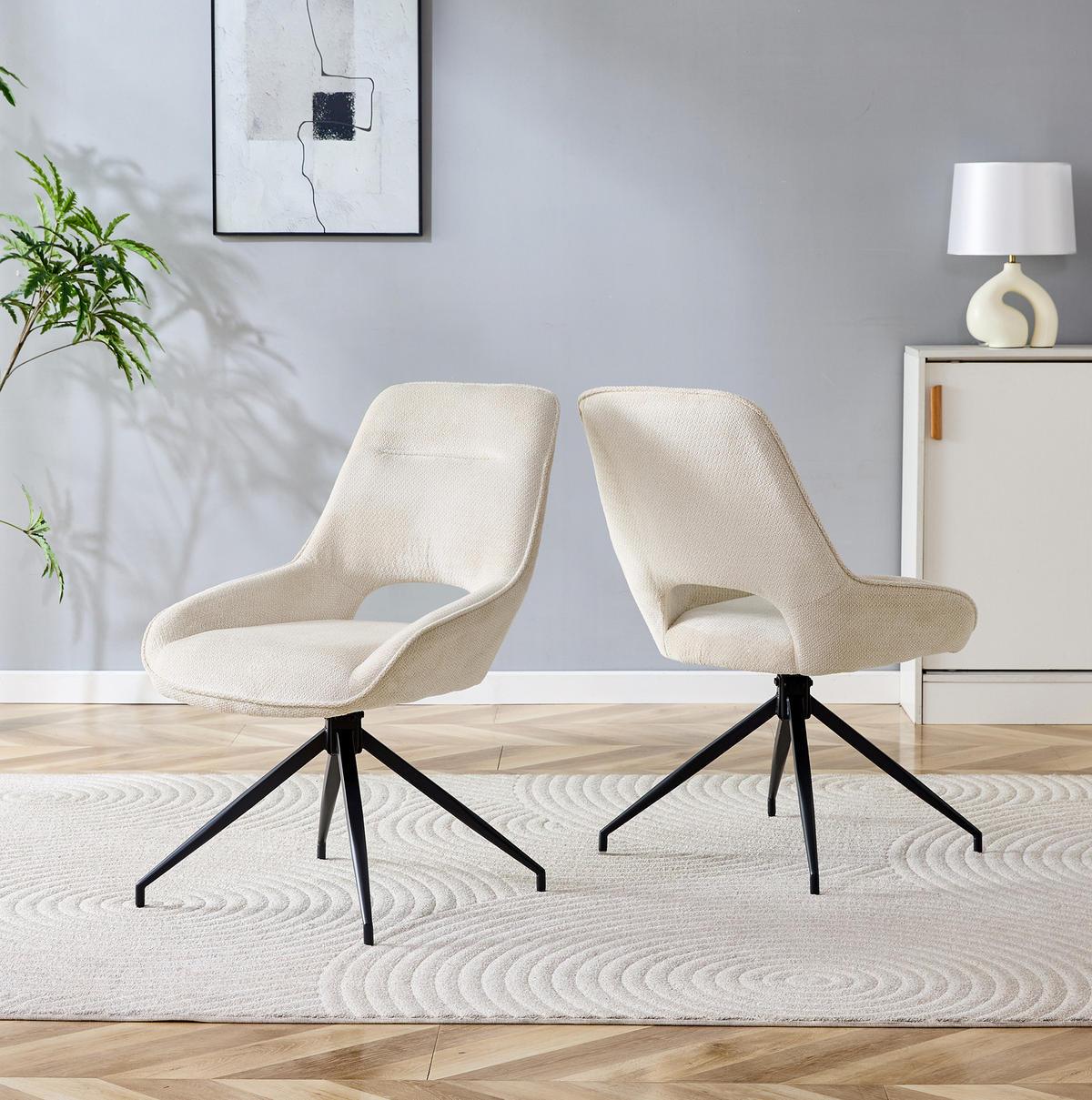 ESSZIMMERSTUHL 2er-Set drehbar Strukturstoff Metallgestell - Beige, Metall (50/87/50cm) - Meubliv
