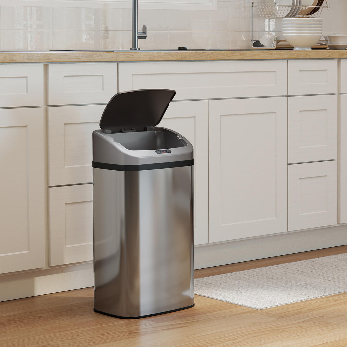 MÜLLEIMER mit Sensor 48L Edelstahl Abfalleimer mit Automatischer Schließfunktion - Silberfarben, Metall (25/69/33cm) - HOMCOM