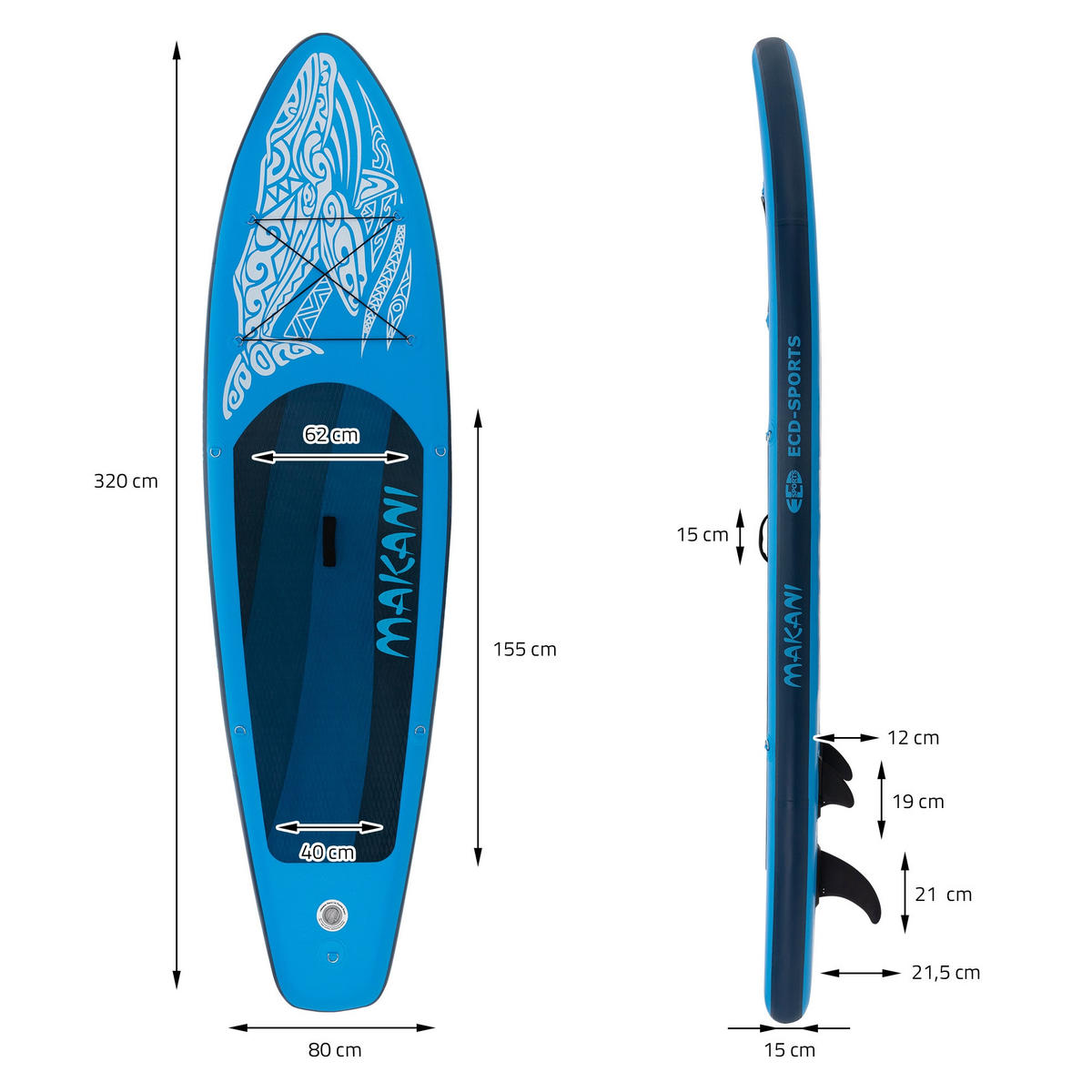 STAND UP PADDLE BOARD Makani Blau - Blau, Kunststoff (320/80/15cm) - ECD-Germany