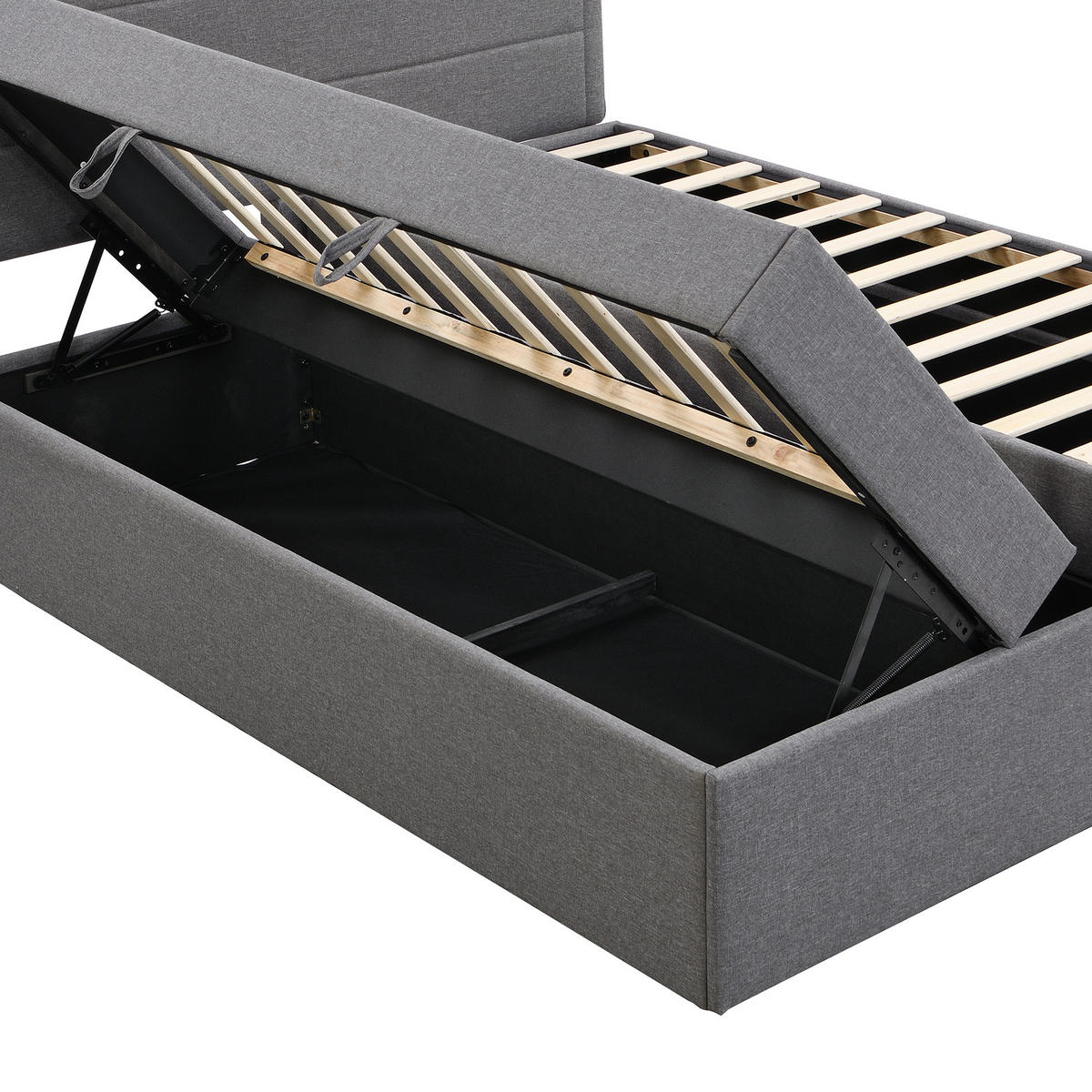 POLSTERBETT 140x200cm Grau Doppelbett Metallrahmen Stauraum - Grau, Holz (140/200cm) - FLIEKS