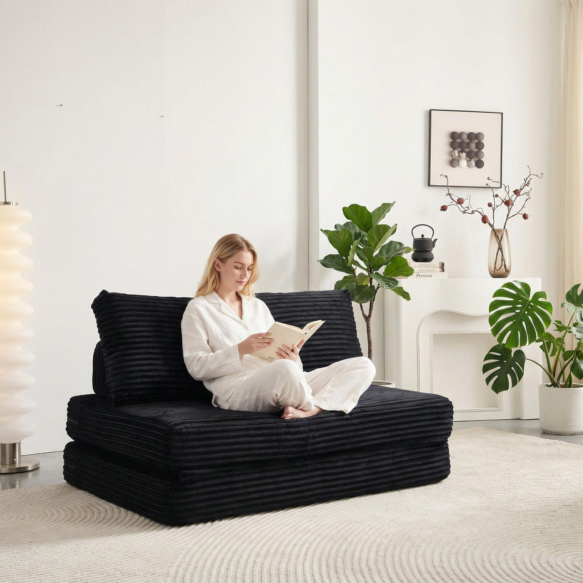 SCHLAFSOFA in Cord Schwarz - Schwarz, Textil (140/85/100cm) - Oxeza