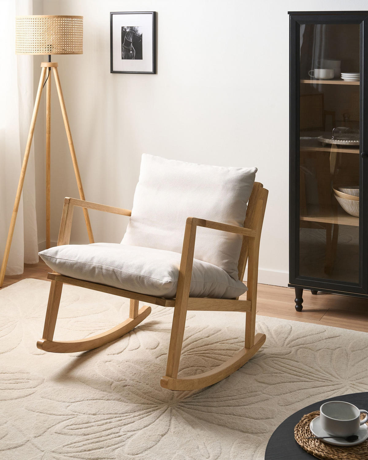 HOUPACÍ KŘESLO Dřevo Světle hnědé/Světle béžové Kjevik - hnědá/béžová, textil (65/75/75cm) - Beliani