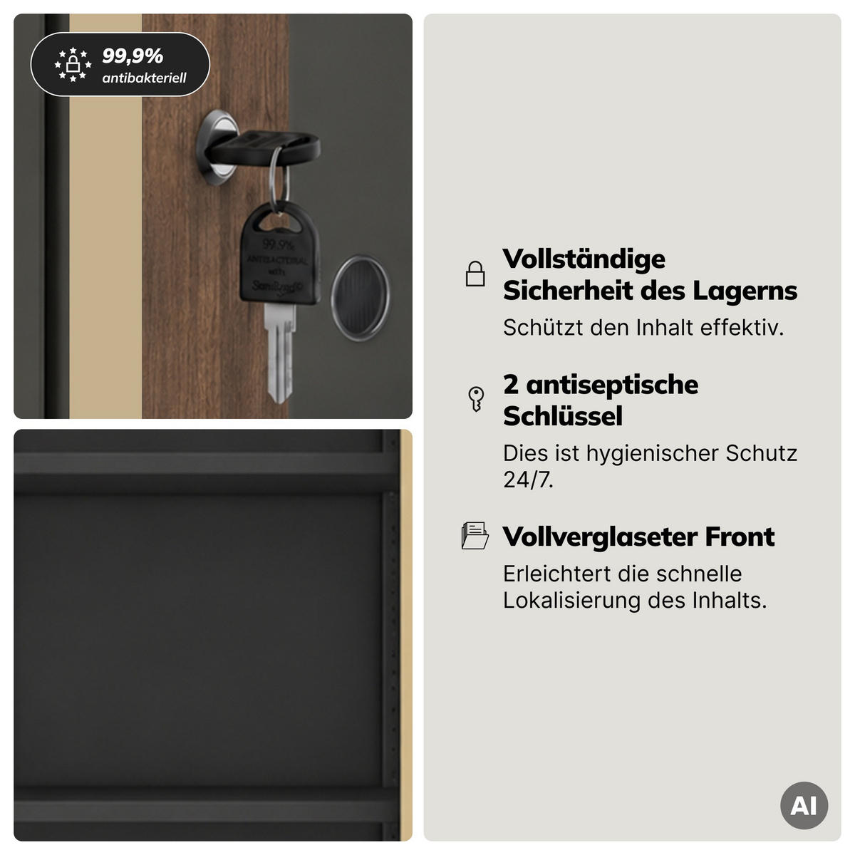 VITRINENSCHRANK Amelia 185x90x40 cm - Anthrazit/Nussbaumfarben, Metall (90/185/40cm) - Jan Nowak