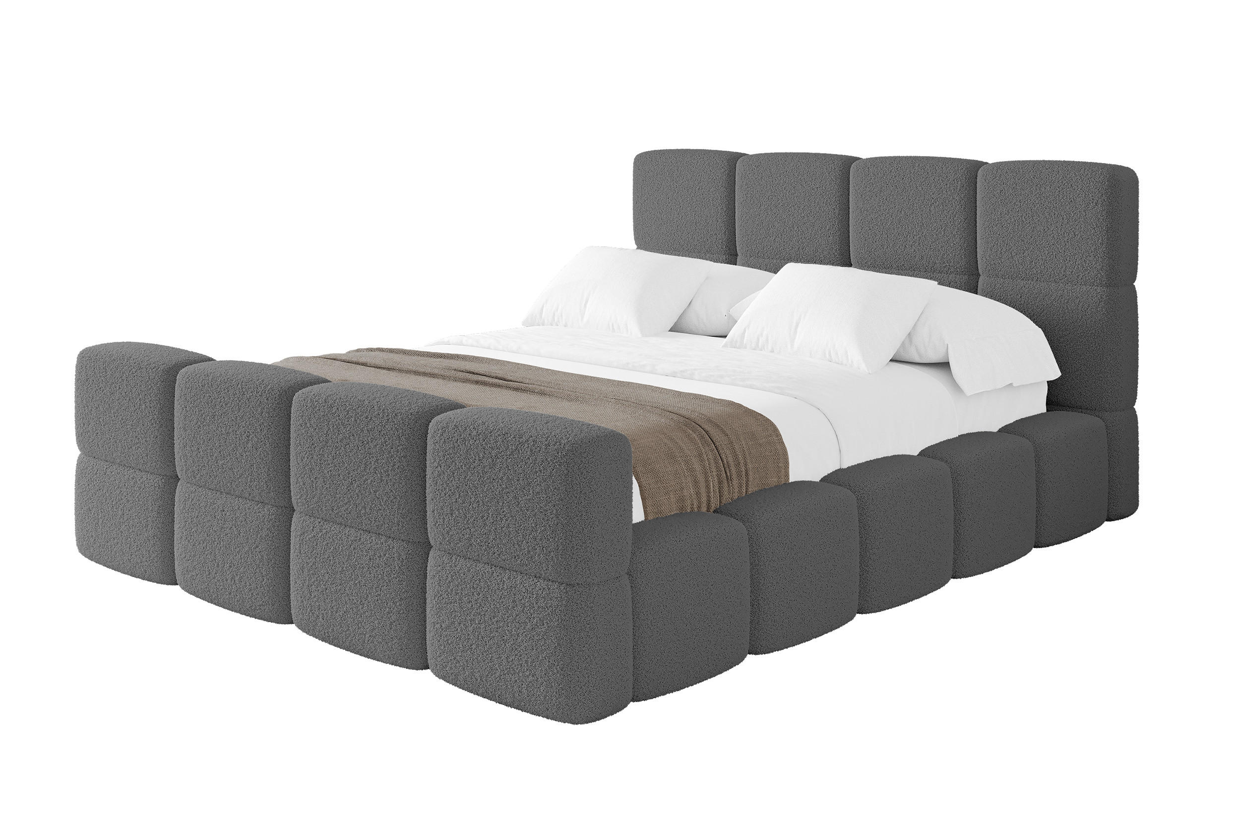 POLSTERBETT mit Bettkasten und Lattenrost, Bett mit Matratze H3/H4, Kopfteil, Boxbett, Doppelbett mit Stauraum - NATA-Z 120x200 Grau - Grau, Holzwerkstoff/Textil (120/200cm) - ALTDECOR