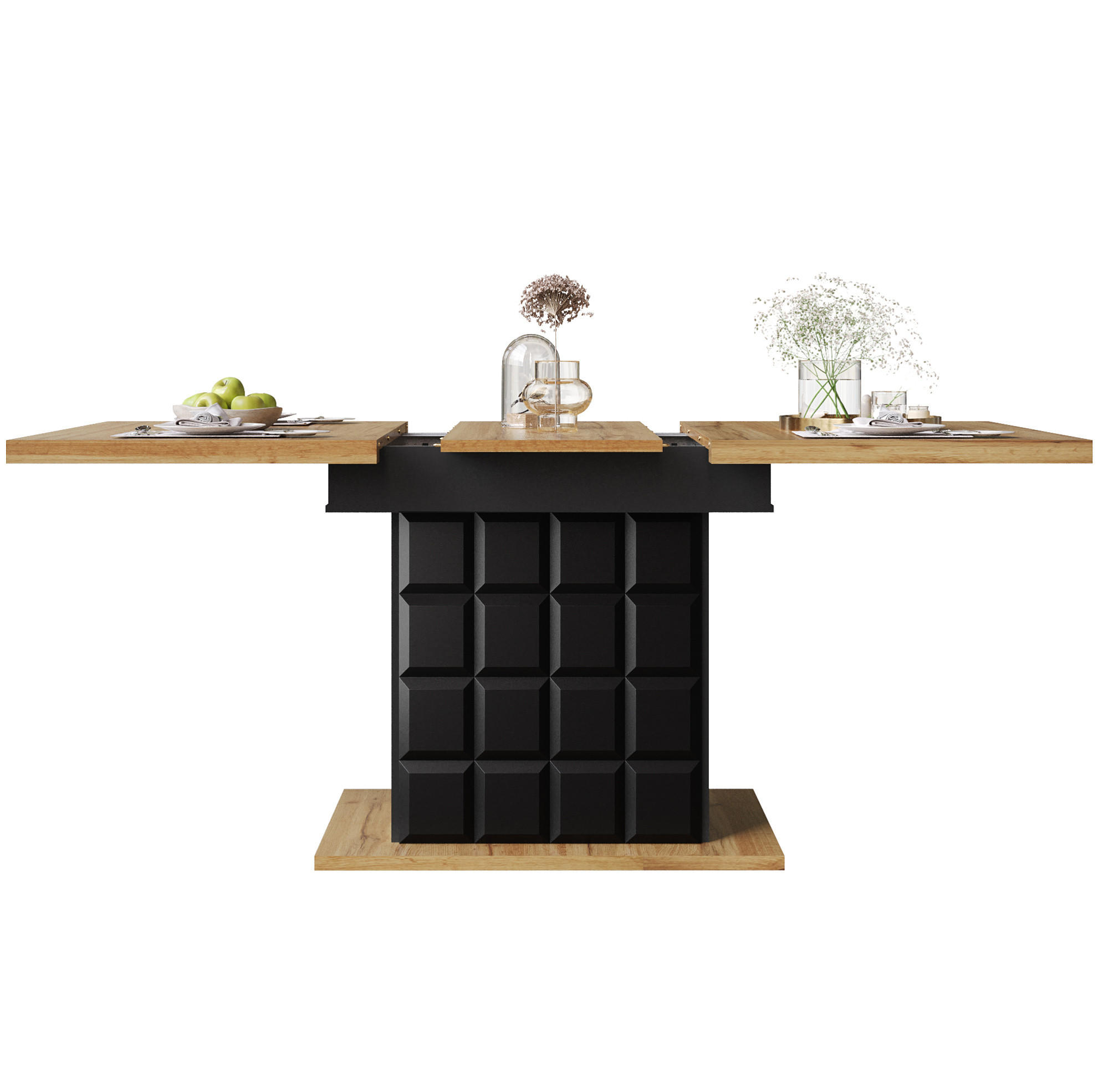 ESSTISCH ausziehbar 110-140 x 80 cm MDF Metall Black/Natural - Schwarz, Holzwerkstoff (140/80/75cm) - Meubliv