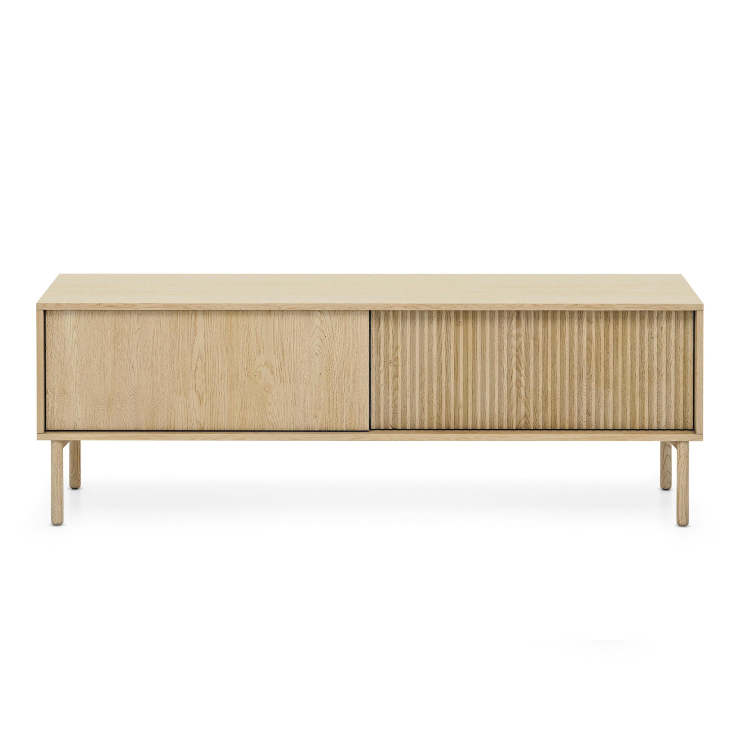 LOWBOARD Trentinis 2T Beige 153,5/53,4/39,5 cm – Geriffelte Fronten - Eichefarben, Holzwerkstoff/Metall (153.5/51.8/39.5cm) - AX Living