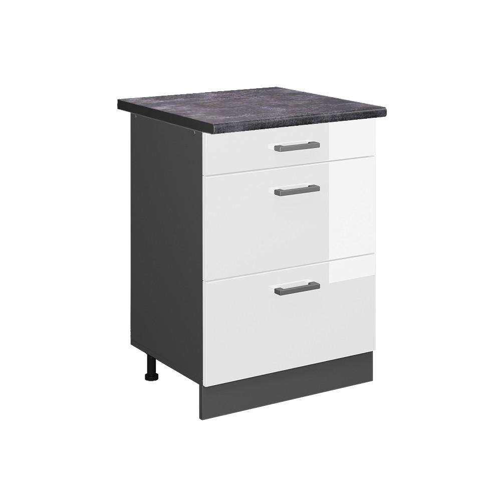 KÜCHENUNTERSCHRANK R-Line Weiß Hochglanz 60 cm mit Schubladen AP Anthrazit - Weiß Hochglanz/Anthrazit, Holzwerkstoff (60/81.6/60cm) - Vicco