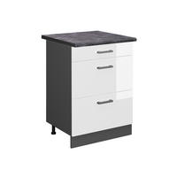 KÜCHENUNTERSCHRANK R-Line Weiß Hochglanz 60 cm mit Schubladen AP Anthrazit - Weiß Hochglanz/Anthrazit, Holzwerkstoff (60/81.6/60cm) - Vicco