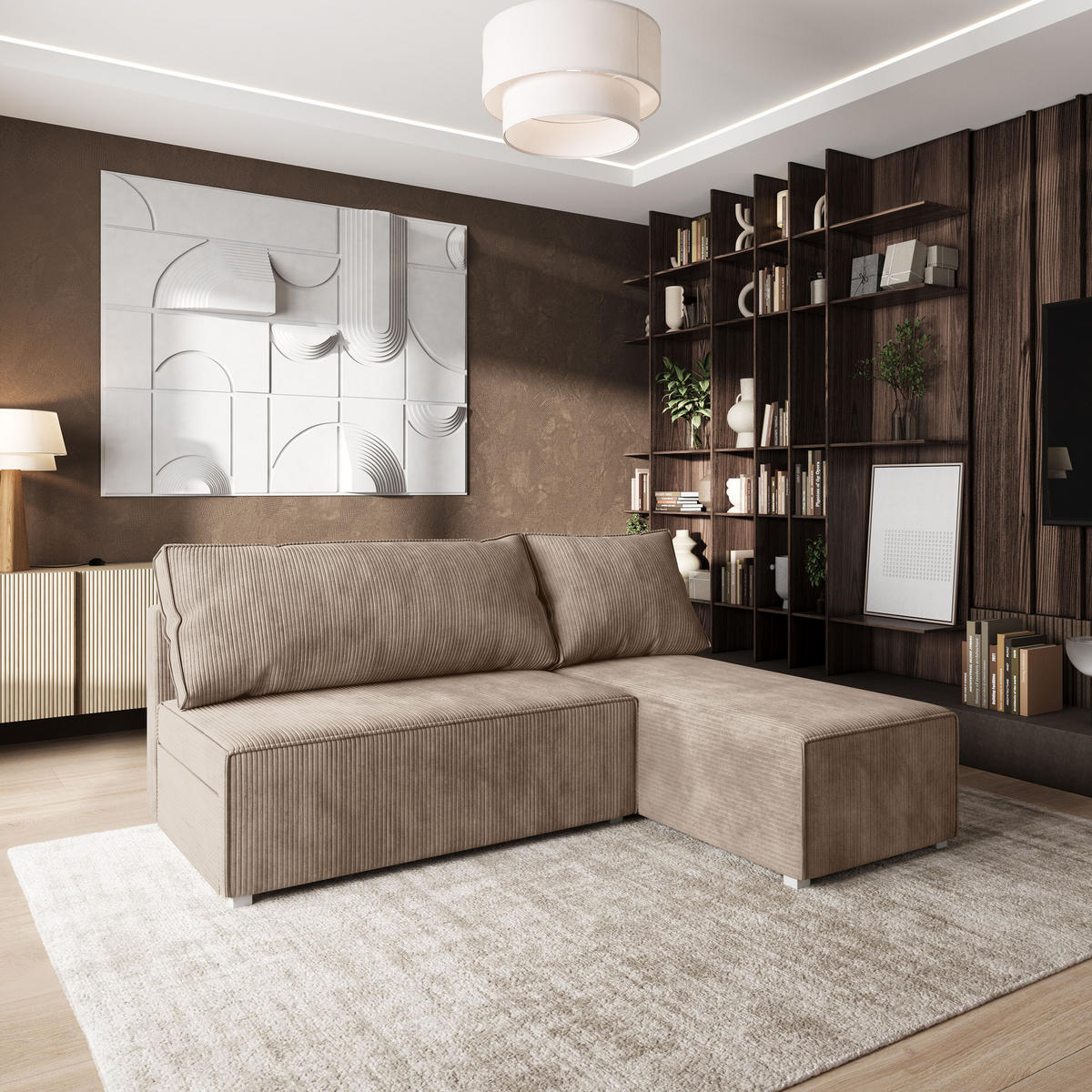 ROHOVÁ SEDAČKA BRISO béžová - šedá/béžová, dřevo/textil (200/140cm) - MASSENO