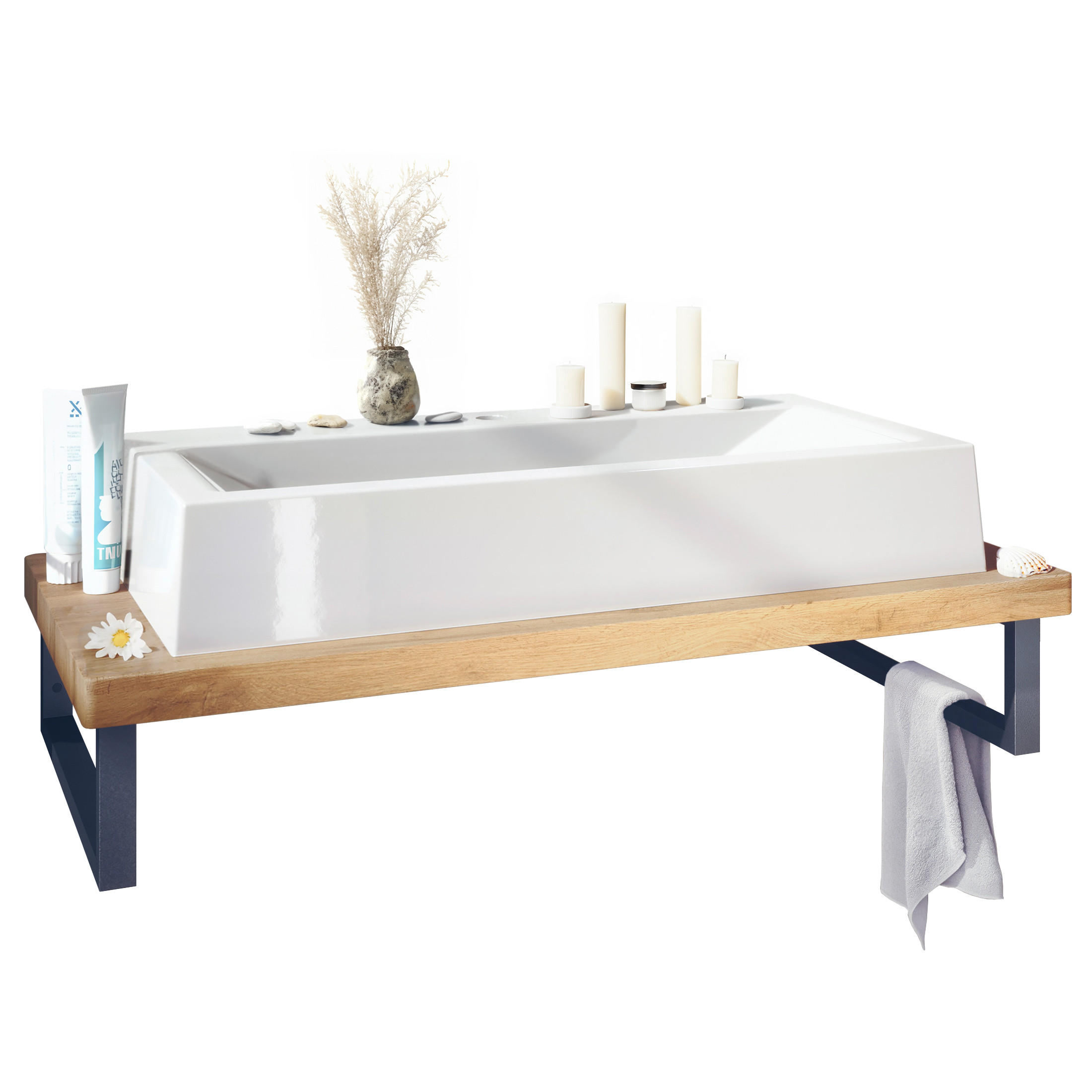 Vladon Waschbeckenunterschrank Eiche Wotan 95x31.4x51 cm