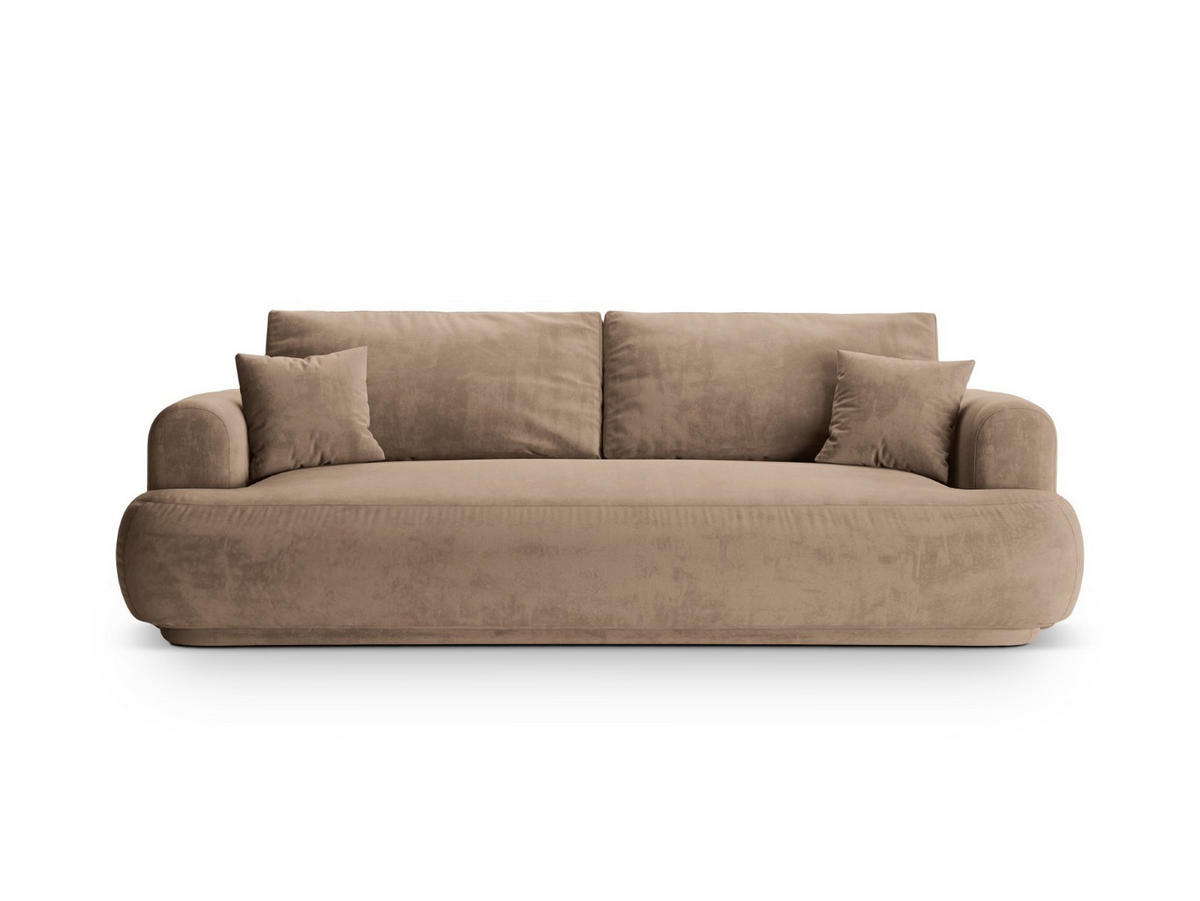 SOFA ausklappbar mit Bettkasten Ella aus Samt dunkelbeige 3 Sitzplätze - Mokka, Textil (271/94/108cm) - Micadoni