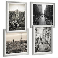 BILDER SET 4er Set - 50x50 cm & 40x60 cm Silberner Rahmen - Aussicht Paris New York Treppen - Silberfarben, Kunststoff (50/50cm) - TULUP